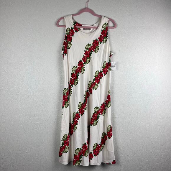 Hilo Hattie Dresses & Skirts - Hilo Hattie Cream Hawaiian Floral Silk Midi Dress Size L NWT